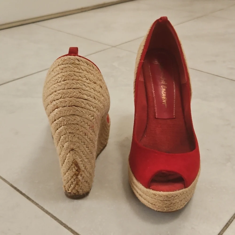 Jean- Michael Cazabat Red Peep-Toe Wedge Shoes